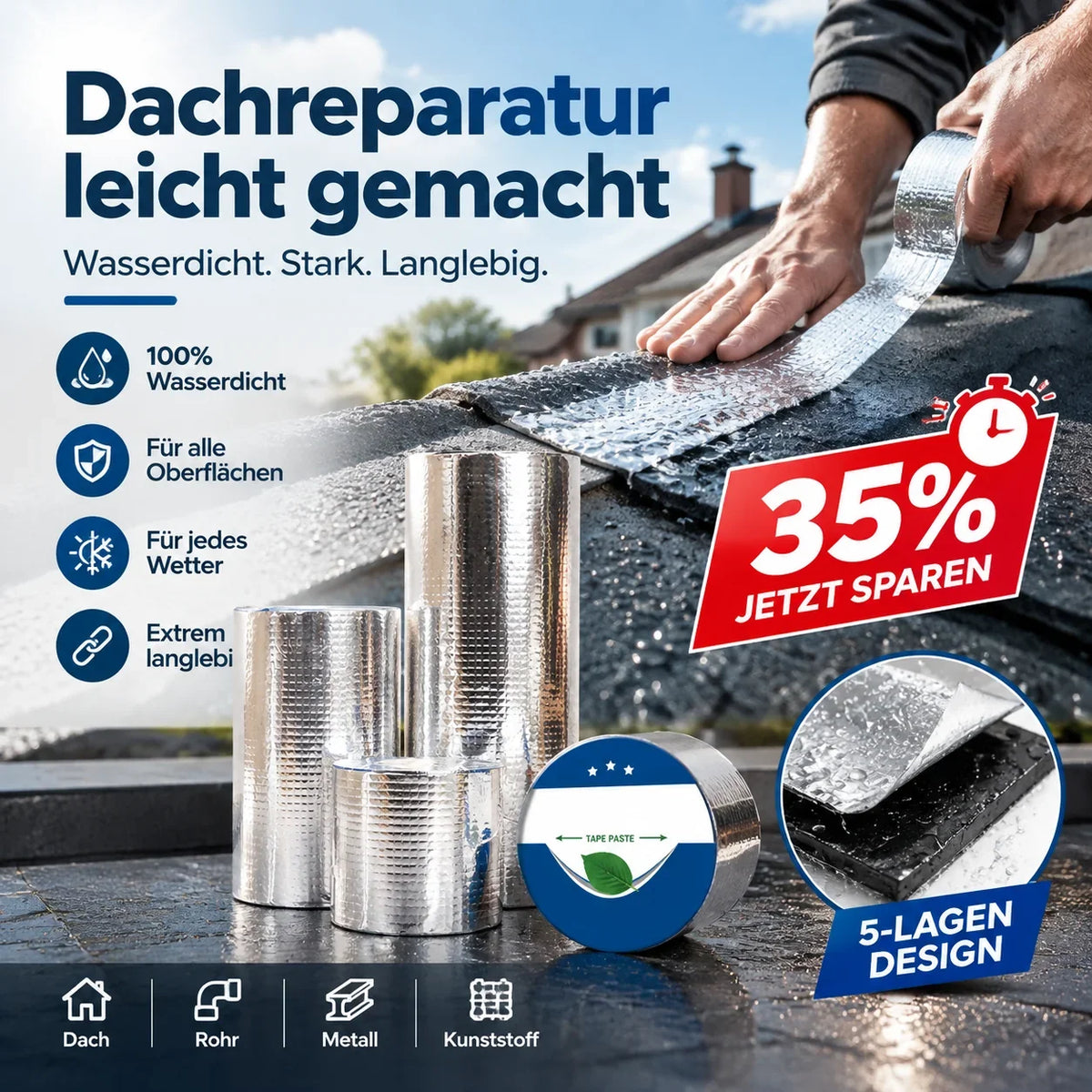 đ„â° 50% RABATT đ„ Wasserfestes Butyl Reparaturband â Allwetter Dichtband fĂŒr Dach, Rohr & Leckagen đ ïžđ©đȘ