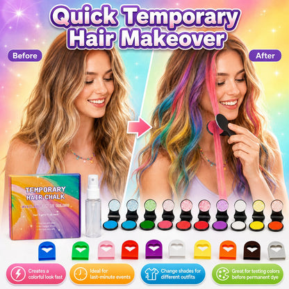 🔥Letzter Tag – 50 % Rabatt🌈 12-Farben-Set mit Applikatoren für temporäre Haarfarben in Kreideform