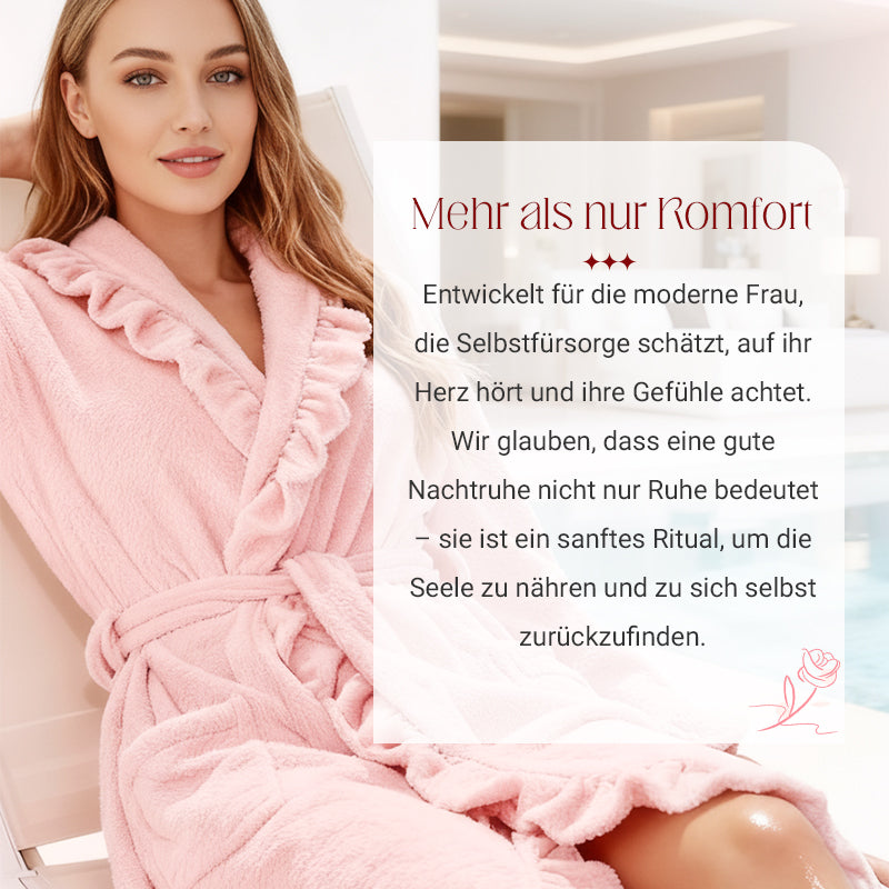 Damen Fleece Morgenmantel – Warmer Winter Bademantel mit Langarm, Französischer Vintage-Stil, Flauschiger Hausmantel für Zuhause