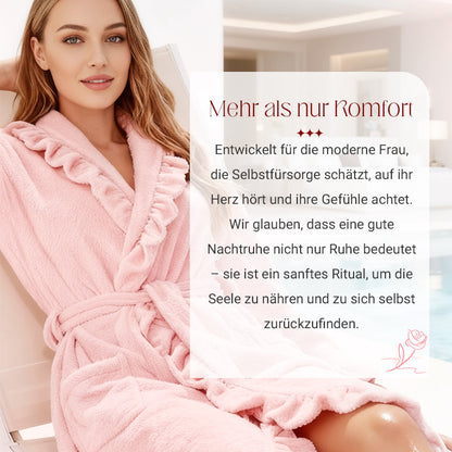 Damen Fleece Morgenmantel – Warmer Winter Bademantel mit Langarm, Französischer Vintage-Stil, Flauschiger Hausmantel für Zuhause