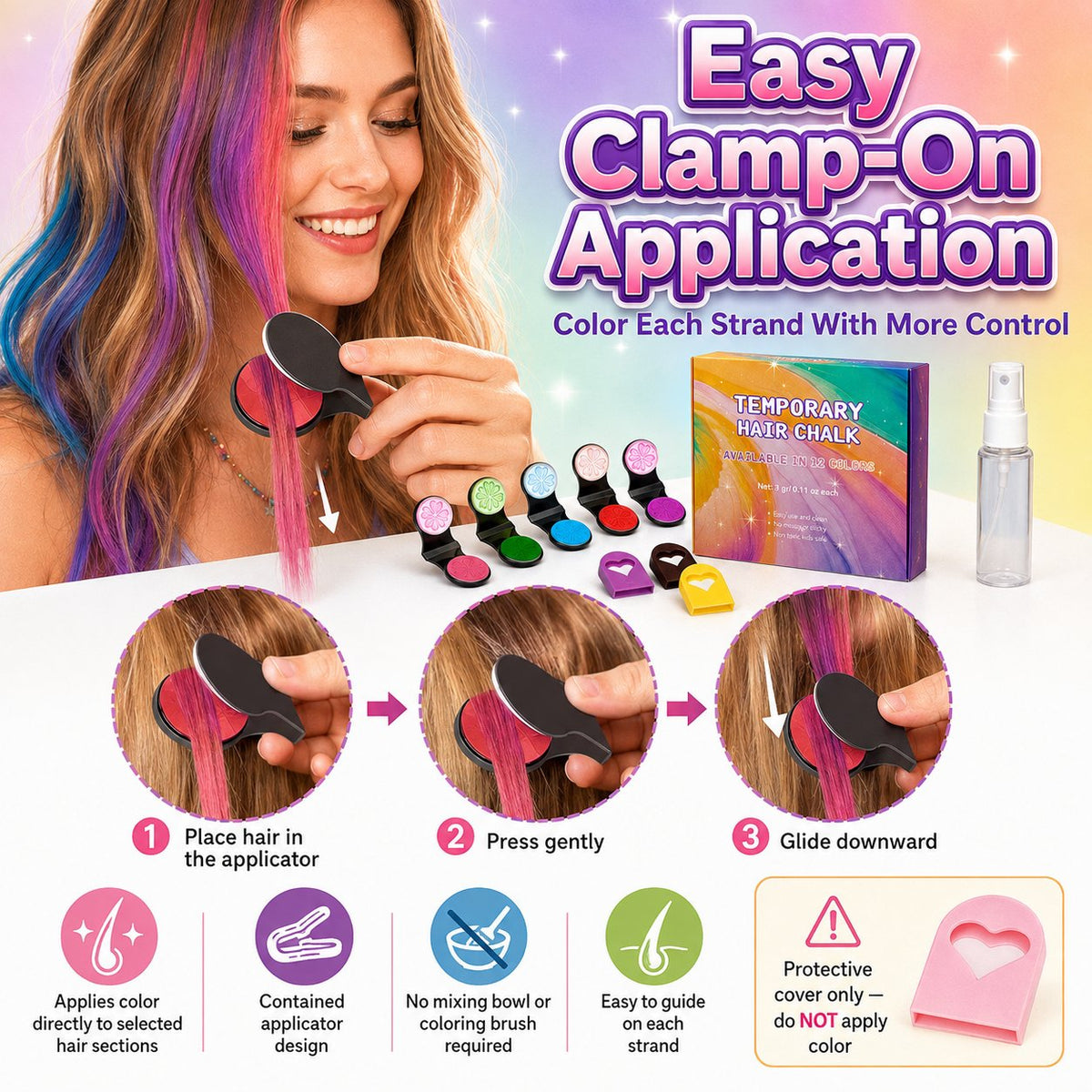 🔥Letzter Tag – 50 % Rabatt🌈 12-Farben-Set mit Applikatoren für temporäre Haarfarben in Kreideform
