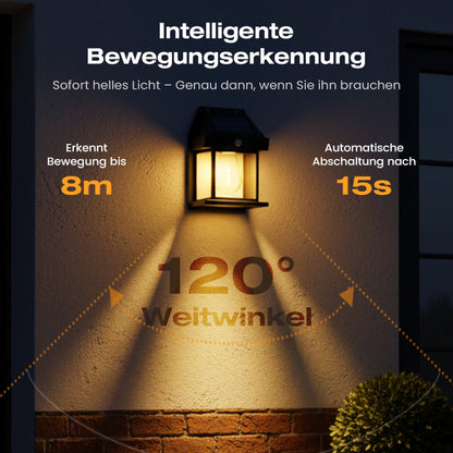 ⏳Zeitlich begrenztes Angebot⏳ Solar-Wandleuchte mit Bewegungsmelder – warmweißes Licht im Laternenstil, 3 Modi, Schwarz oder Weiß