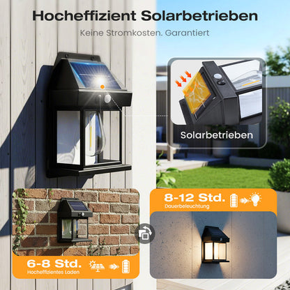 ⏳Zeitlich begrenztes Angebot⏳ Solar-Wandleuchte mit Bewegungsmelder – warmweißes Licht im Laternenstil, 3 Modi, Schwarz oder Weiß