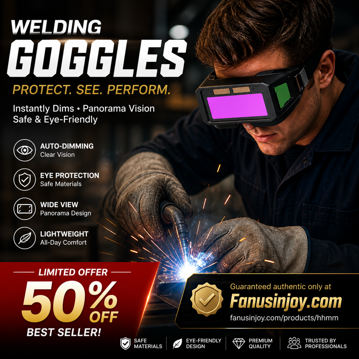 🔥50 % Rabatt🔥🛡️ Automatik-Schweißbrille für Heimwerker, Schutzstufe DIN 9–13 – automatisch verdunkelnd, UV-/IR-Schutz nach EN 169, auch für Brillenträger geeignet