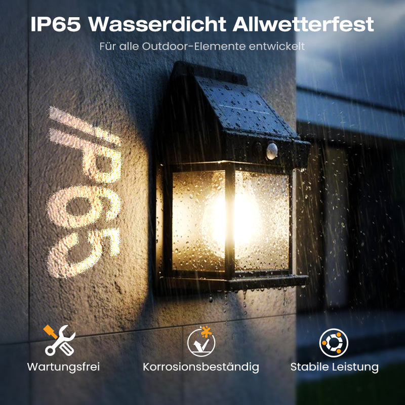 ⏳Zeitlich begrenztes Angebot⏳ Solar-Wandleuchte mit Bewegungsmelder – warmweißes Licht im Laternenstil, 3 Modi, Schwarz oder Weiß