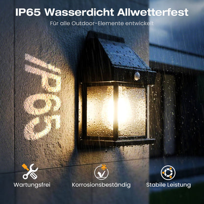 ⏳Zeitlich begrenztes Angebot⏳ Solar-Wandleuchte mit Bewegungsmelder – warmweißes Licht im Laternenstil, 3 Modi, Schwarz oder Weiß