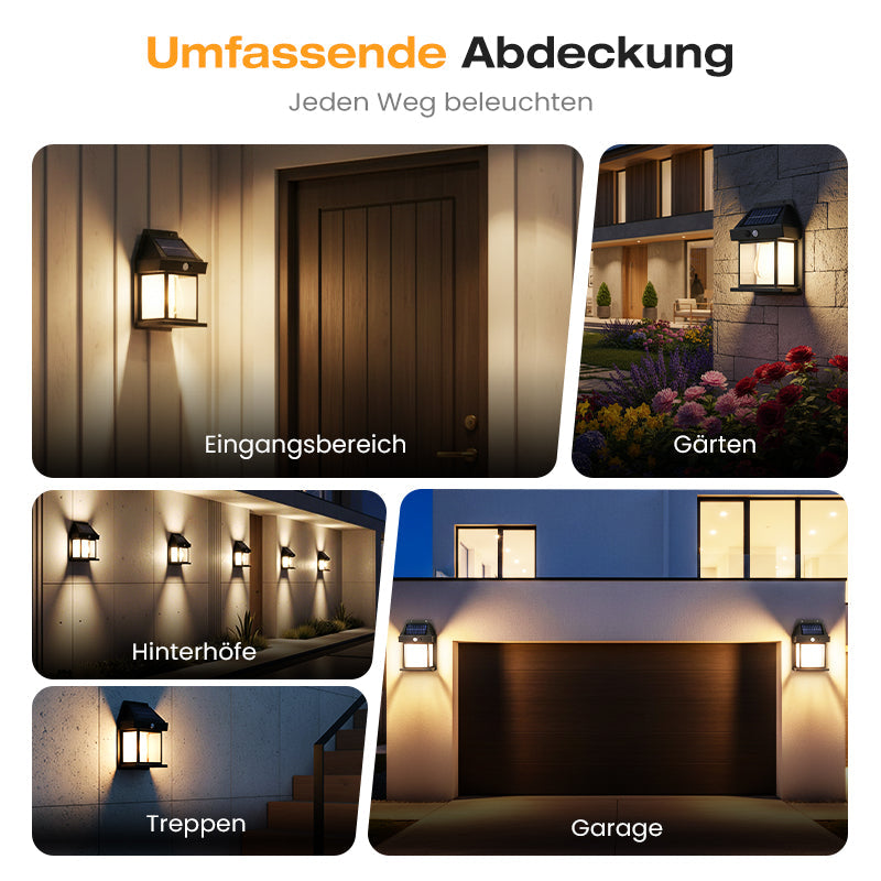 ⏳Zeitlich begrenztes Angebot⏳ Solar-Wandleuchte mit Bewegungsmelder – warmweißes Licht im Laternenstil, 3 Modi, Schwarz oder Weiß