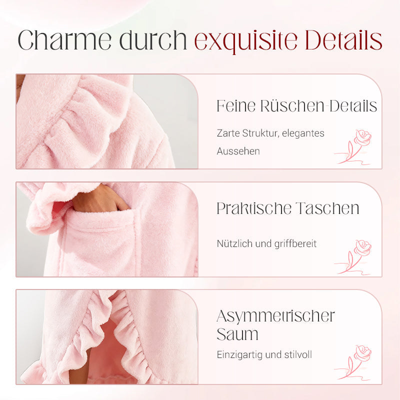 Damen Fleece Morgenmantel – Warmer Winter Bademantel mit Langarm, Französischer Vintage-Stil, Flauschiger Hausmantel für Zuhause