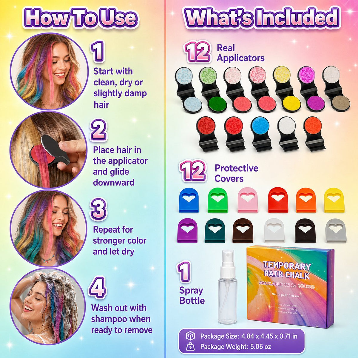 🔥Letzter Tag – 50 % Rabatt🌈 12-Farben-Set mit Applikatoren für temporäre Haarfarben in Kreideform