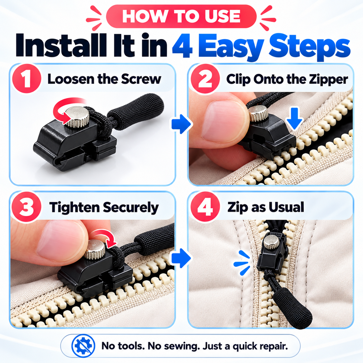 🧷 Reparaturset für Clip-On-Reißverschlussanhänger