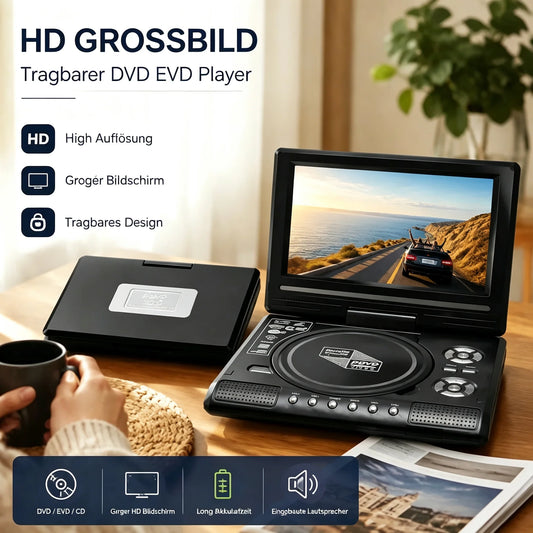 🔥💥50 % Rabatt📺🎁7,8" HD Tragbarer DVD/EVD-Player – Großer Bildschirm, wiederaufladbar & kompatibel mit DVD/CD/USB/SD – Ideal für Zuhause & unterwegs
