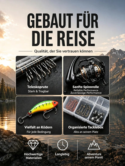 🚨⌛Nur heute: 50% Rabatt!🎣🎒Komplettes Reise-Angel-Set + Tragetasche – ideal für Angler unterwegs