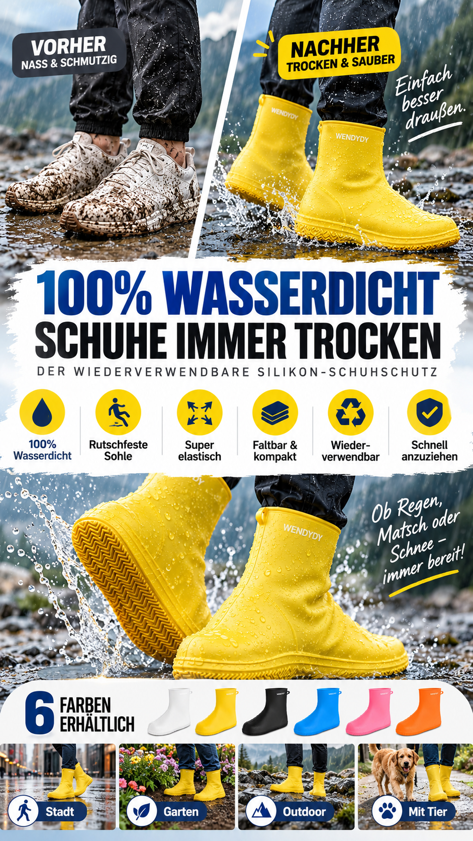 🌧️ Jetzt 50% sparen! Regen & Schmutz? Kein Problem! – Dicke, abriebfeste & wasserdichte Überschuhe – Gcom – schützen Schuhe zuverlässig & sind schnell angezogen ✨