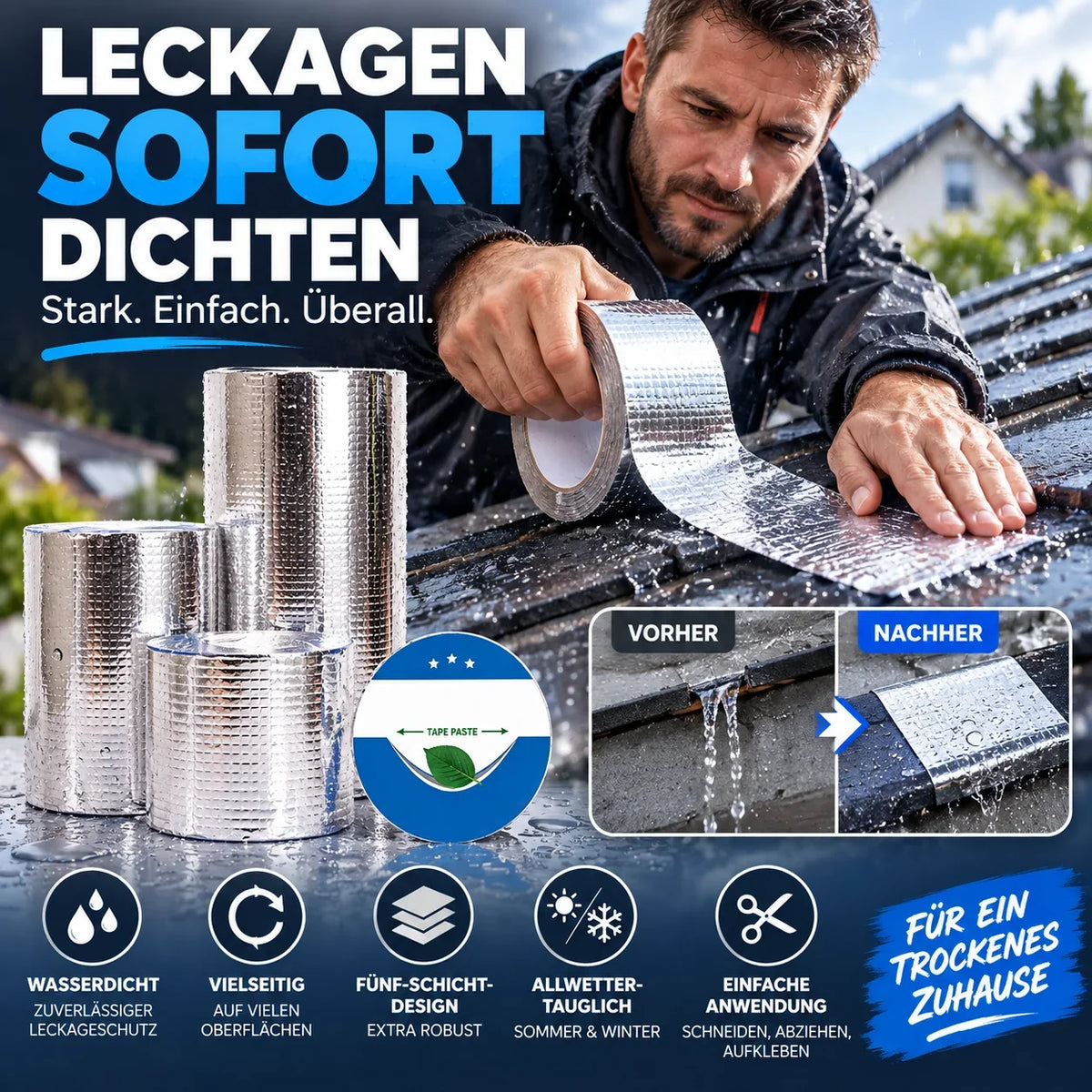 🔥⏰ 50% RABATT 💥 Wasserfestes Butyl Reparaturband – Allwetter Dichtband für Dach, Rohr & Leckagen 🛠️🇩🇪