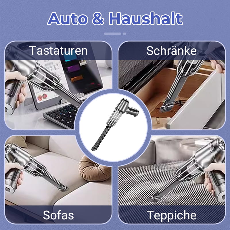 Kabelloser Auto-Staubsauger [2025] – 9000/12000PA Starkleistung, 60min Akku, HEPA-Filter, Ultra-Leicht (290g) für Auto & Sofa – Inkl. 3 Aufsätze