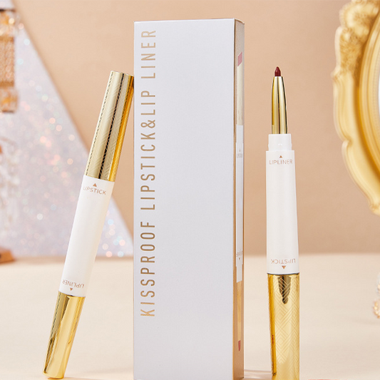 2-in-1 langanhaltender Lippenstift und Lipliner mit zwei Enden