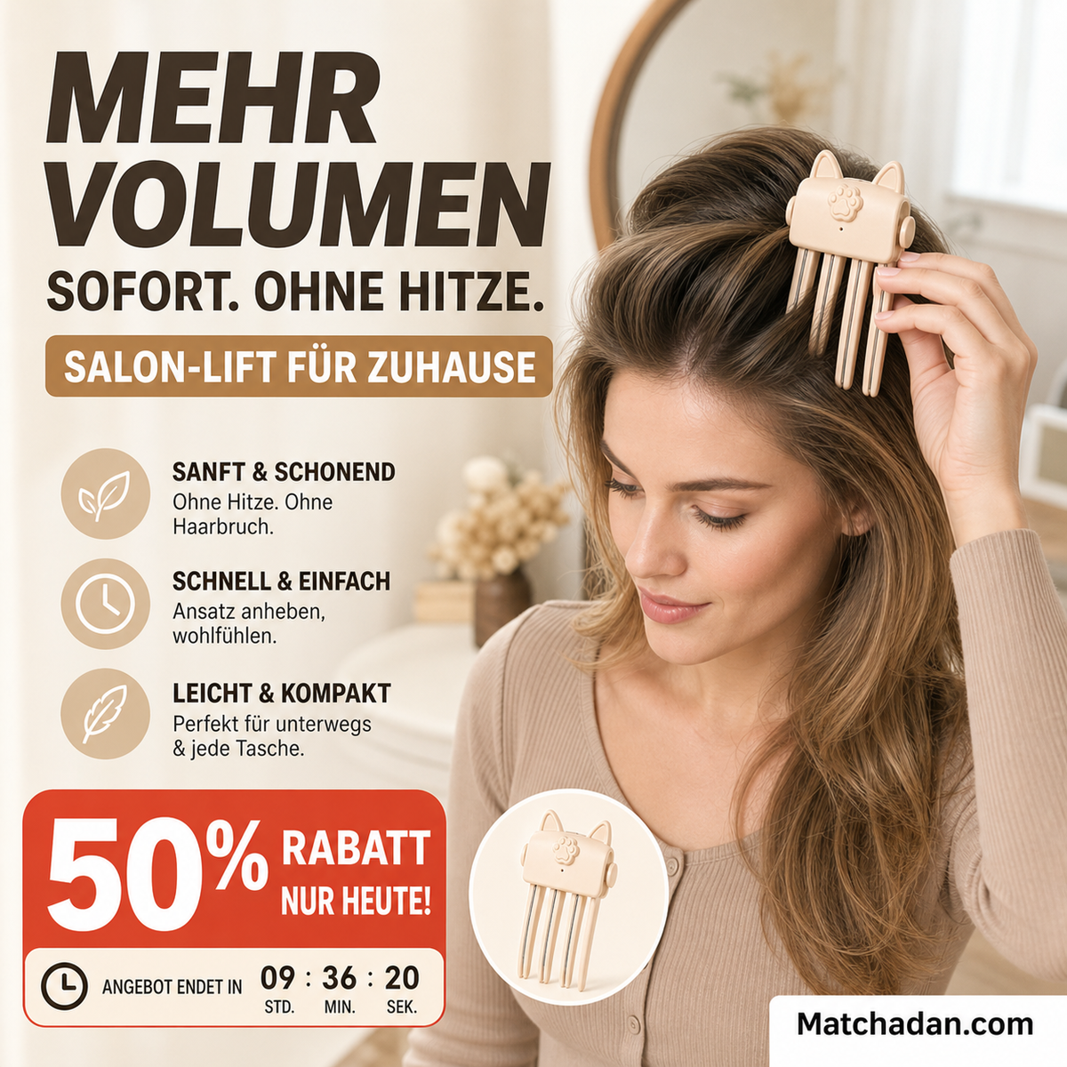 💇‍♀️✨ 50 % RABATT! Kabelloser Haarclip für mehr Volumen am Haaransatz für Damen – Mehr Volumen, einfaches Styling und ein Ergebnis wie vom Friseur zu Hause 💖🔥