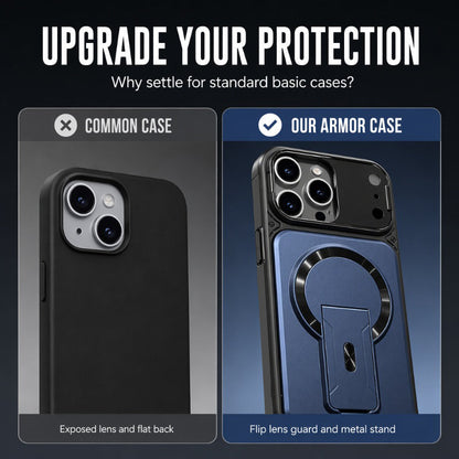 ✨ Eine Hülle, drei Upgrades – Magnetverschluss, aufklappbare Objektivabdeckung und platzsparender Ständer. Passend für iPhone 13–17. Versand aus Großbritannien