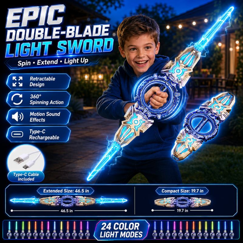 🥳 2026 TOP-ANGEBOT 🥳 ⚔️✨ 50 % RABATT!  🔋 Wiederaufladbares Lichtschwert mit zwei Klingen – 360° drehbar, ausziehbar, mit 24 Lichtmodi, Bewegungssounds und USB-C-Anschluss.