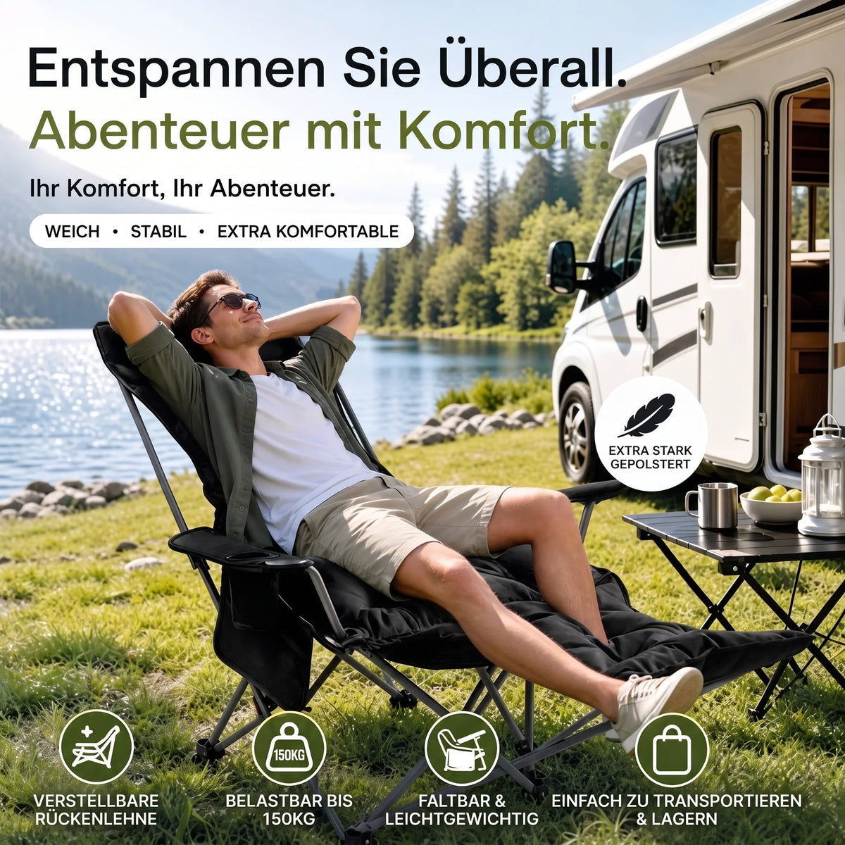 📢📢40% RABATT !!⏰Tragbarer, verstellbarer Klappstuhl für den Außenbereich — Leicht, Robust & Vielseitig 🪑🏕️