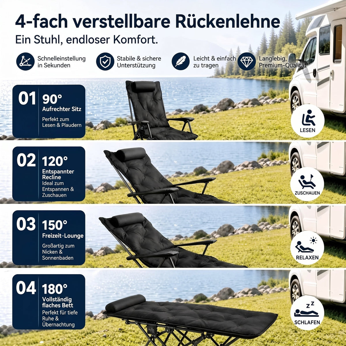 📢📢40% RABATT !!⏰Tragbarer, verstellbarer Klappstuhl für den Außenbereich — Leicht, Robust & Vielseitig 🪑🏕️