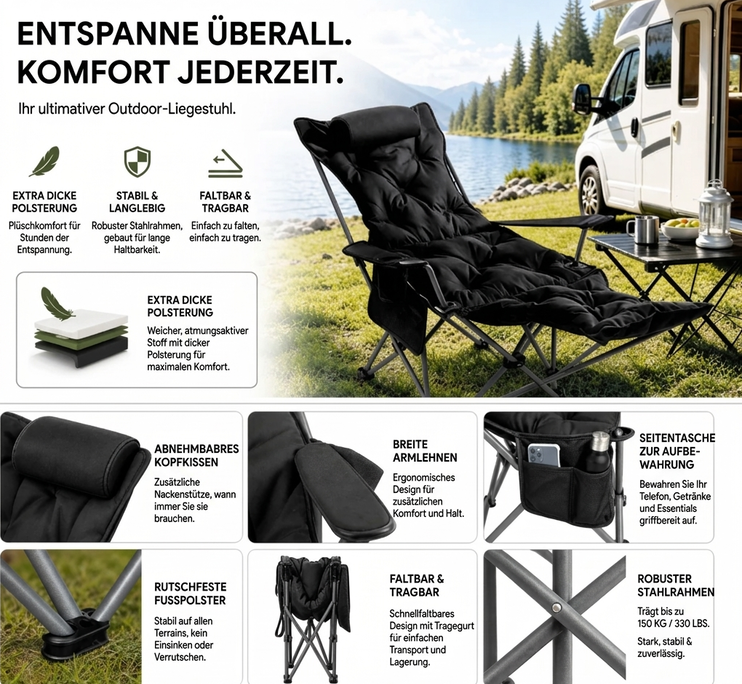 📢📢40% RABATT !!⏰Tragbarer, verstellbarer Klappstuhl für den Außenbereich — Leicht, Robust & Vielseitig 🪑🏕️
