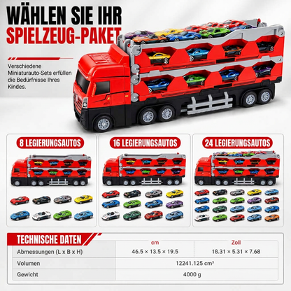 ⏳Begrenzte Zeit 50% Rabatt💥Spielzeug-Transformations-Lagerlastwagen für Kinder mit Soundeffekten und 207 cm langer, klappbarer Katapult-Rennstrecke sowie Mini-Legierungs-Baufahrzeugen