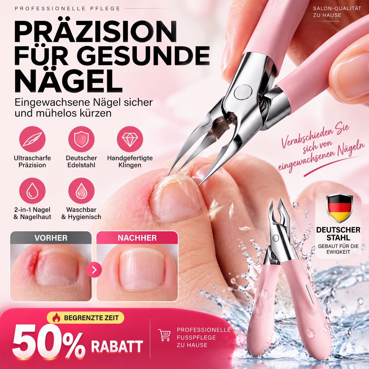 💅✨ JETZT: 50 % RABATT FÜR BEGRENZTE ZEIT – Extrem scharfe Nagelzange aus deutschem Stahl – Für eingewachsene Nägel – Doppel Funktion – Rostfrei – Waschbar – Professionelle Pediküre zu Hause 🦶🛡️