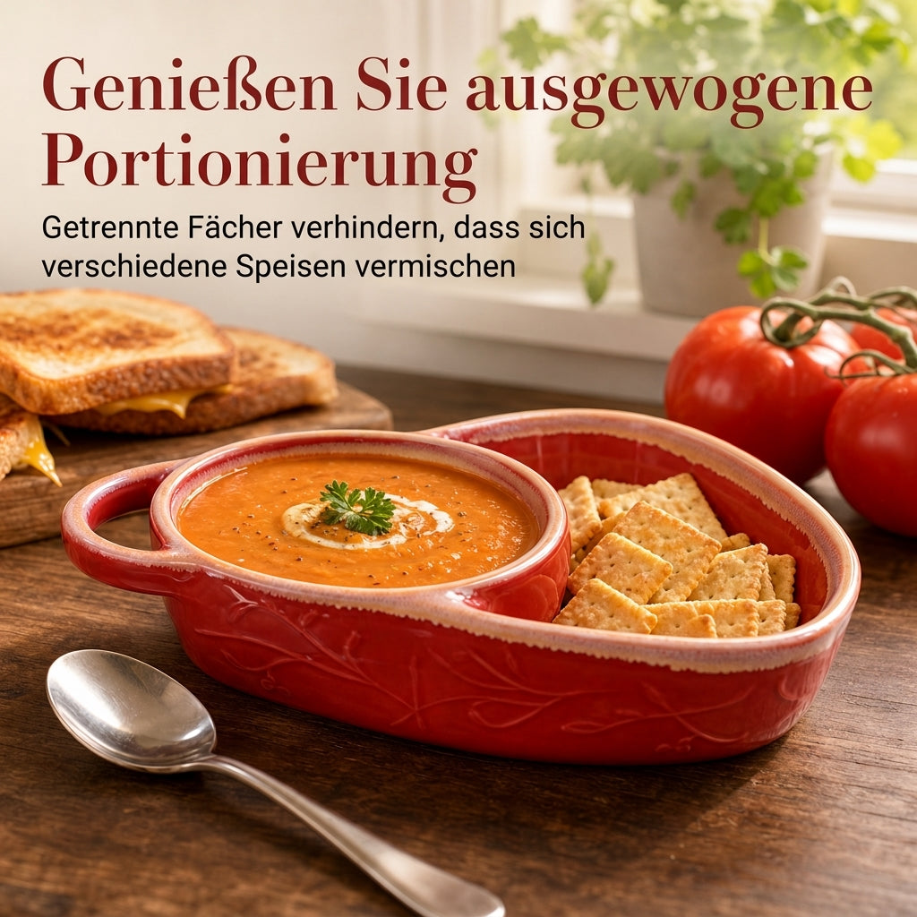 ⏳Zeitlich begrenztes Angebot⏳ Retro-Keramik-Auflaufform mit zwei Fächern und Griff – 20,5 × 17,5 × 5 cm, für Backen und Servieren