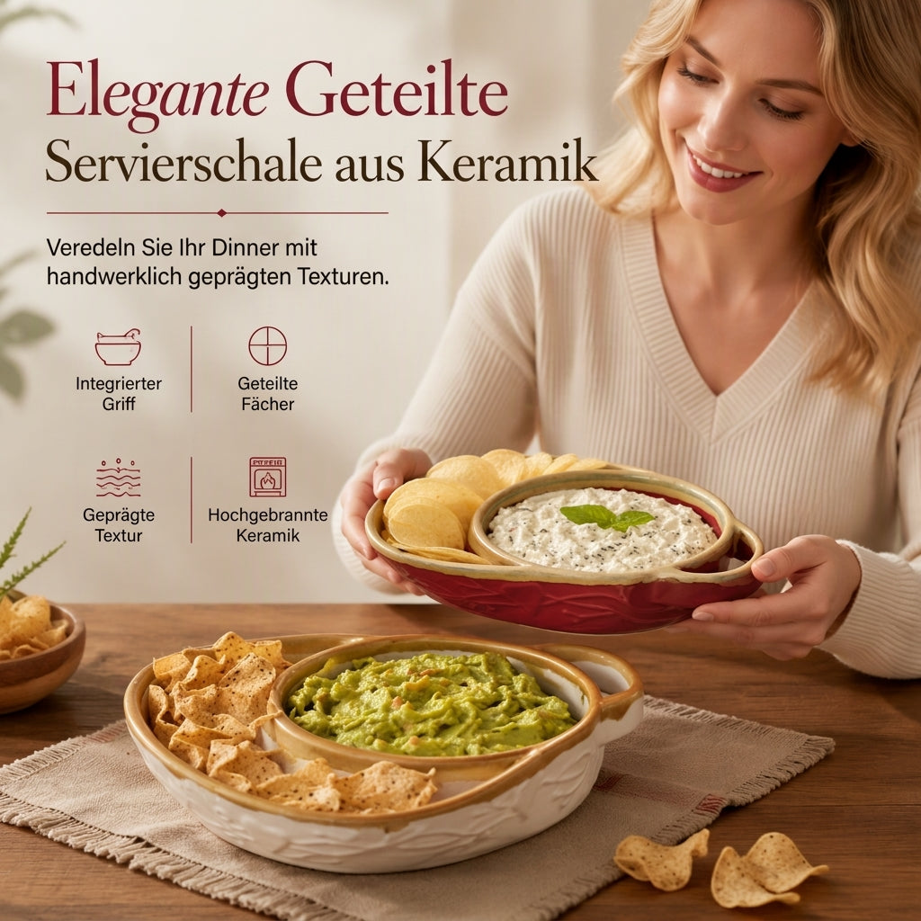 ⏳Zeitlich begrenztes Angebot⏳ Retro-Keramik-Auflaufform mit zwei Fächern und Griff – 20,5 × 17,5 × 5 cm, für Backen und Servieren