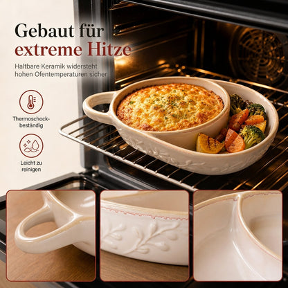 ⏳Zeitlich begrenztes Angebot⏳ Retro-Keramik-Auflaufform mit zwei Fächern und Griff – 20,5 × 17,5 × 5 cm, für Backen und Servieren