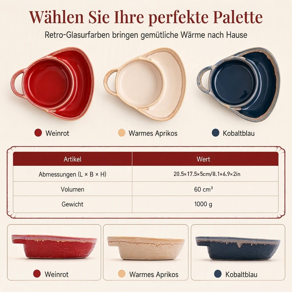⏳Zeitlich begrenztes Angebot⏳ Retro-Keramik-Auflaufform mit zwei Fächern und Griff – 20,5 × 17,5 × 5 cm, für Backen und Servieren