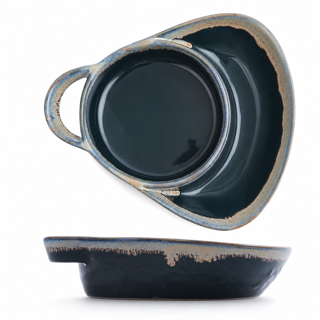 ⏳Zeitlich begrenztes Angebot⏳ Retro-Keramik-Auflaufform mit zwei Fächern und Griff – 20,5 × 17,5 × 5 cm, für Backen und Servieren