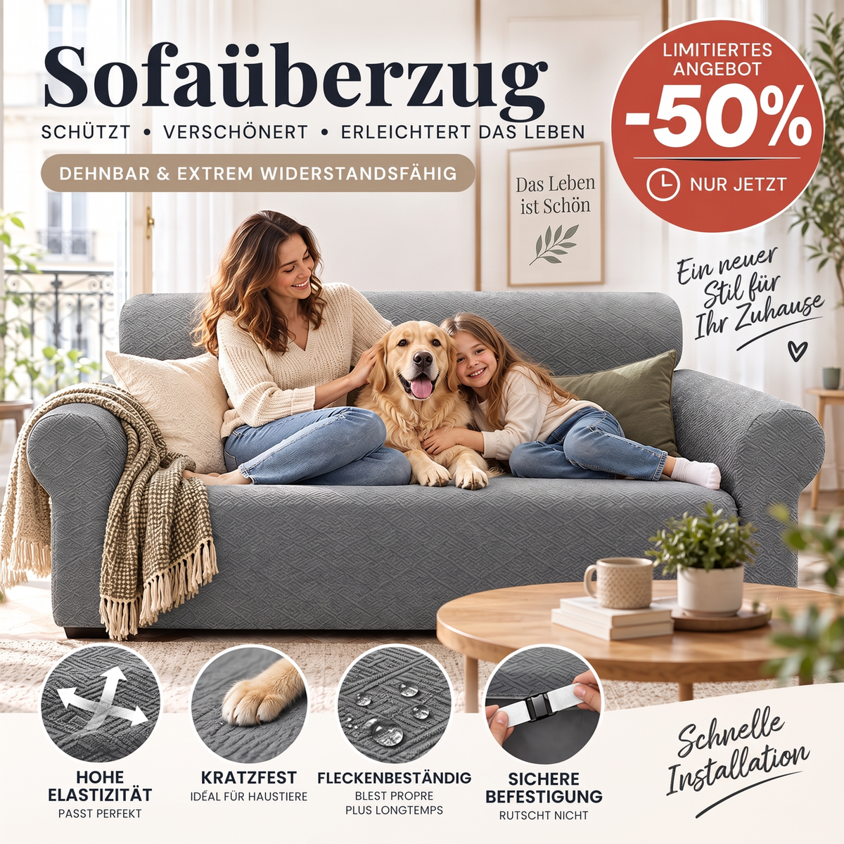🛋️🛡️ Ultra-dehnbare Jacquard-Sofaschonbezüge – rutschfeste Gurte, dicker und eleganter Stoff, schützen und verleihen Sie Ihrem Sofa einen neuen Look, ohne dass es sich bewegt 🏠✨