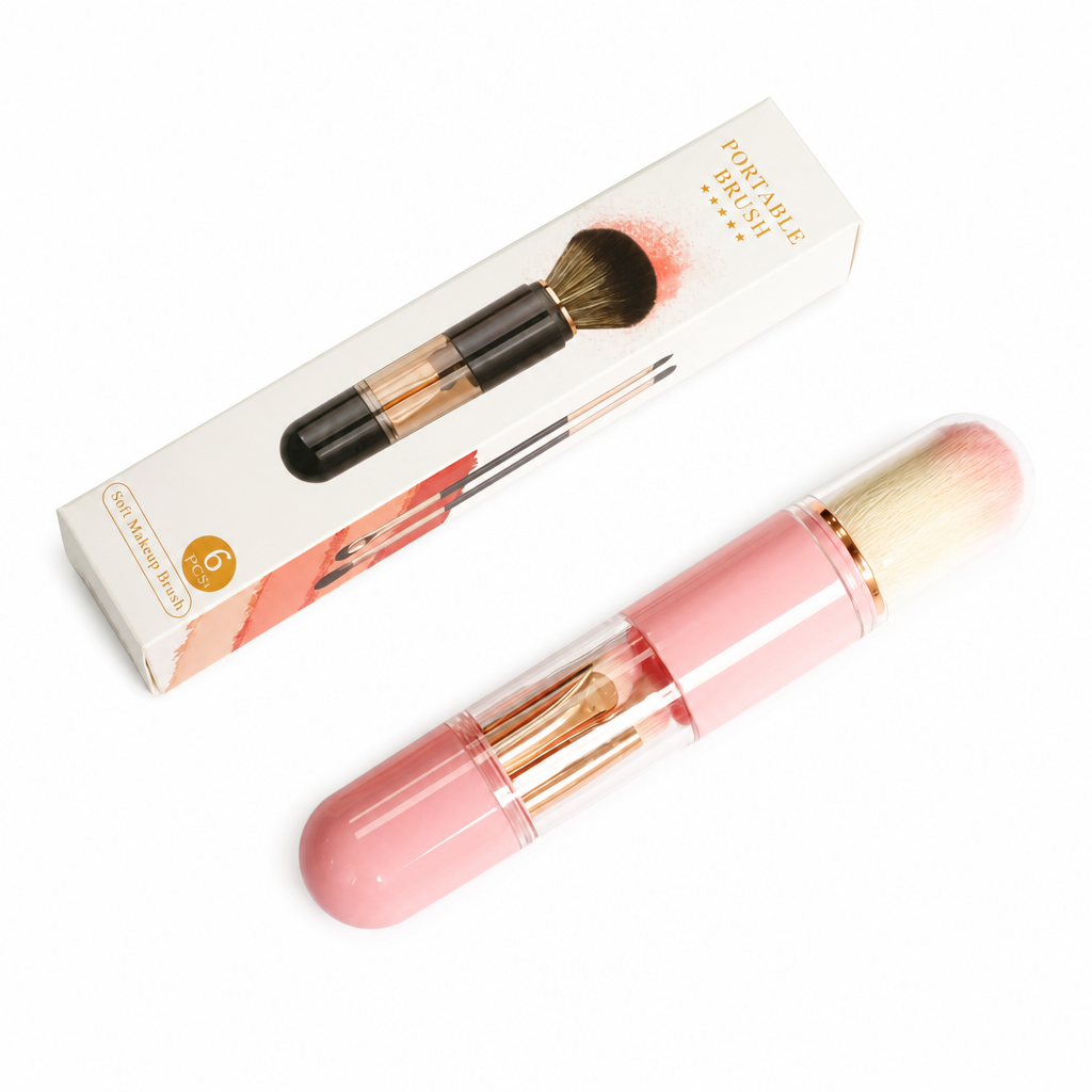 ⏳Zeitlich begrenztes Angebot⏳ 6-in-1-Reise-Make-up-Pinselset – einziehbare Kosmetik-Kapsel mit Puder-, Rouge- und Silikon-Lippenpinsel